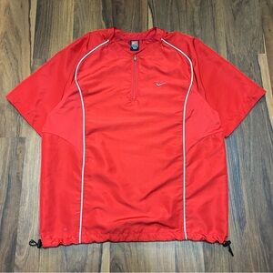 Vintage Mens Nike Team DriFit Pullover Short Sleeve Windbreaker Shirt Red Large